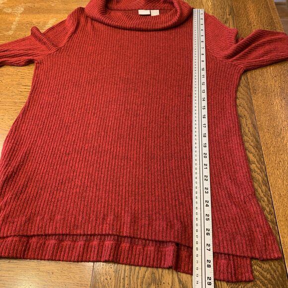 Chico’s Zenergy Sz 1 US 8/10 Sweater Ribbed Cowl Neck Red/Black Heather Tunic - Picture 7 of 10